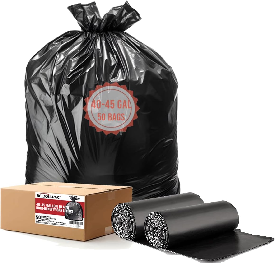 40-45 Gallon Lawn & Leaf Trash Bags, 50 Count Bulk, Black Garbage bags, Multi-purpose Trash Can Bin Liners for Home Commercial, Outdoor, Construction, Industrial