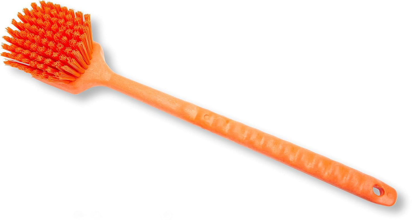 SPARTA 40501EC24 Plastic Large Scrub Brush, Kitchen Brush, Utility Brush With Long Handle For Cleaning, 20 Inches, Orange
