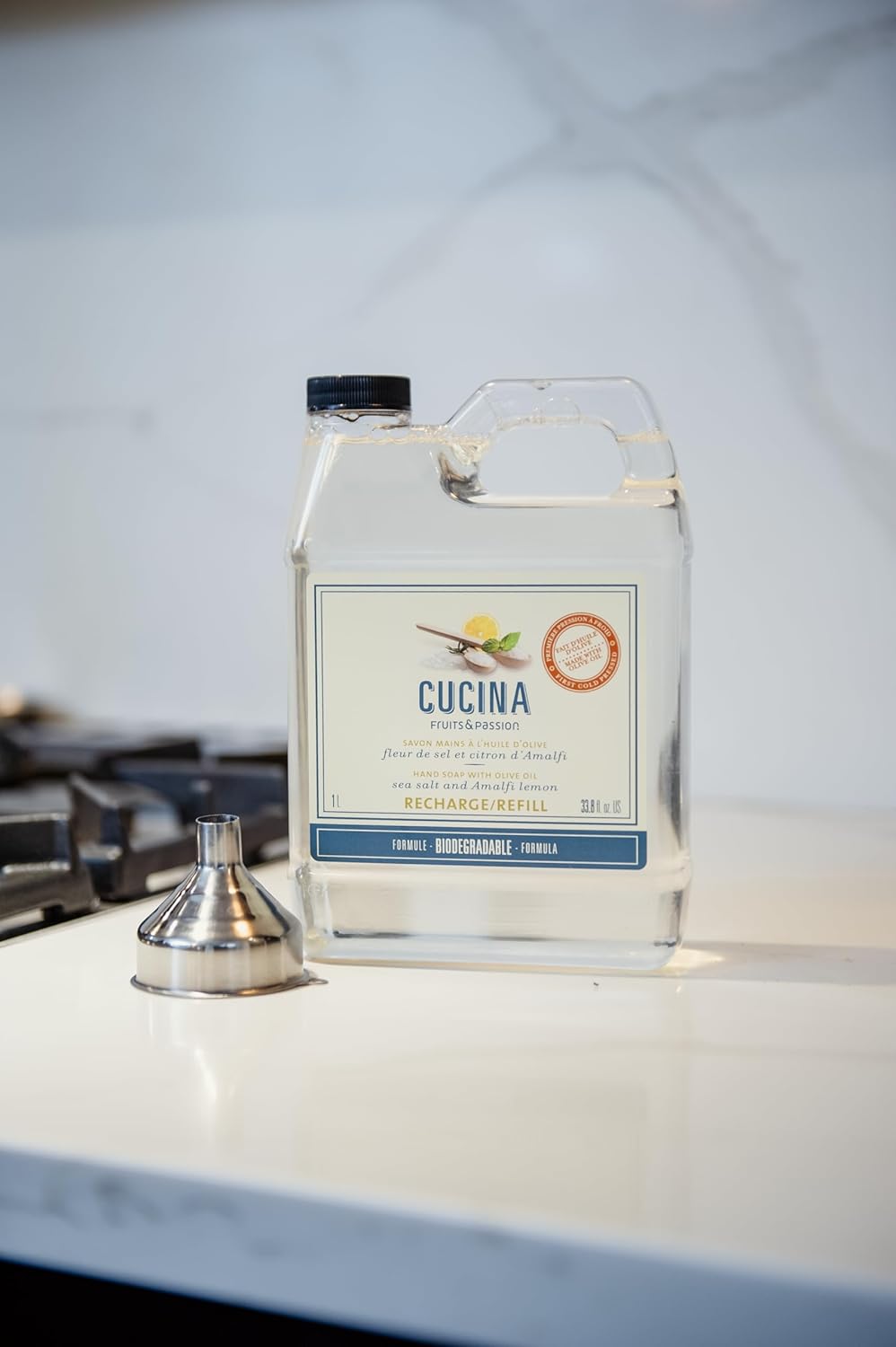 Cucina Fruits & Passion Hand Soap Refill – 1 Liter (33.8 oz) Sea Salt and Amalfi Lemon – Purifying All Natural Kitchen Hand Soap with Olive Oil – Vegan and Moisturizing Formula