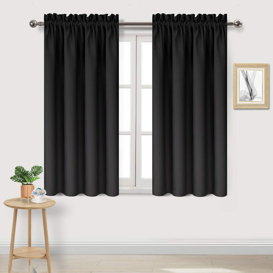 DWCN Blackout Curtains Room Darkening Thermal Insulated Bedroom Curtains Window Treatments, 42 x 45 inches Long, Set of 2 Black Rod Pocket Drapes