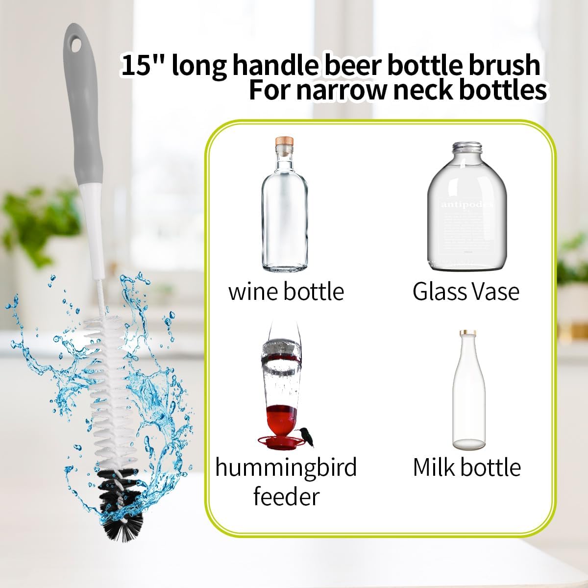 Bottle Cleaner Brush Set - Long Handle Bottle Brushes for Cleaning Narrow Neck Bottles, Beer, Wine, Baby Bottle, Pipes, Tubes, and Small Bottle