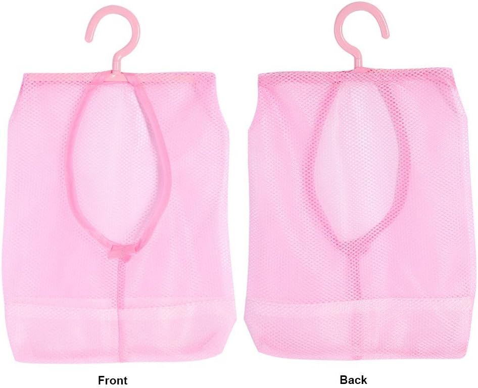Clothespin Bag, Multi Purpose Hanging Mesh Storage Bag Clothespin Bag with Hanger for Socks Stockings Bra Underwear Bathroom(Pink)