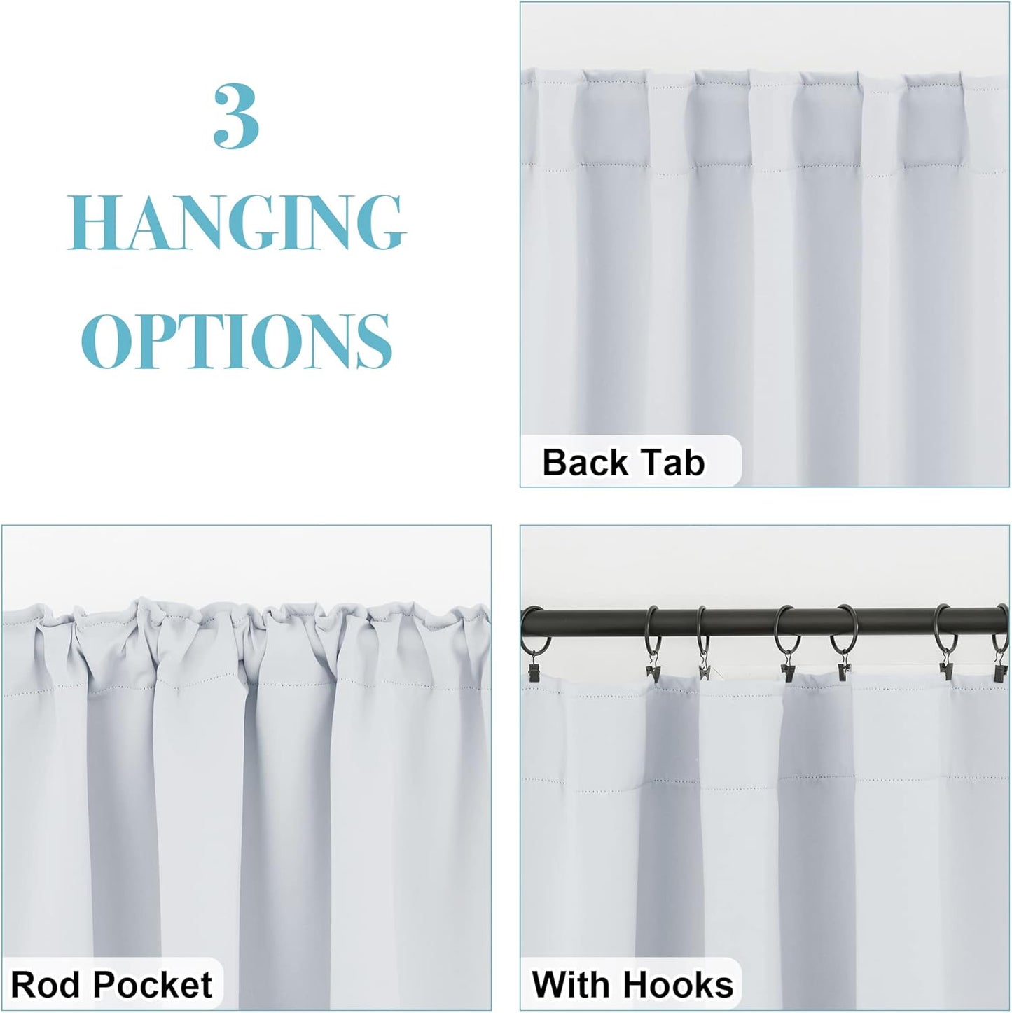 RYB HOME Room Darkening Kitchen Curtains 2 Panels Set,Thermal Insulated Small Window Treatment Heavy Duty Drapes Full Privacy Protection for Laundry Bedroom Bathroom, Greyish White, W42 x L63 inch