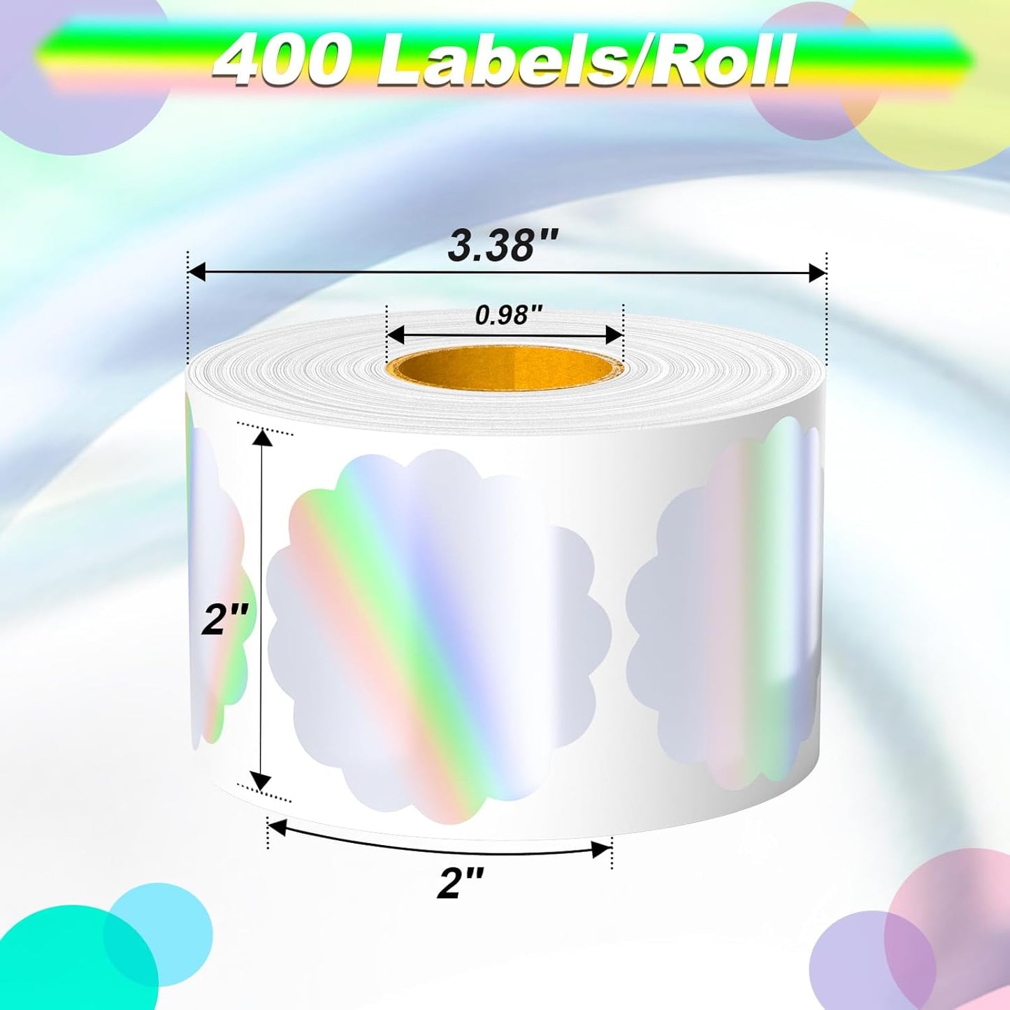 Flower Holographic Thermal Stickers 2 inch, 400 Labels for Logo, Name Tags, Thank You Cards, QR Codes, Compatible with Rollo, Zebra Printers
