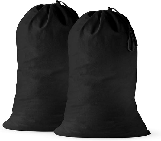 2 Pack - Extra Large Cotton Laundry Bag, Heavy Duty Large Laundry Bags 24 x 36 inch XL Drawstring Travel Organizer Bag Fit Hamper Basket Camp (Dark Grey, Pack of 2)