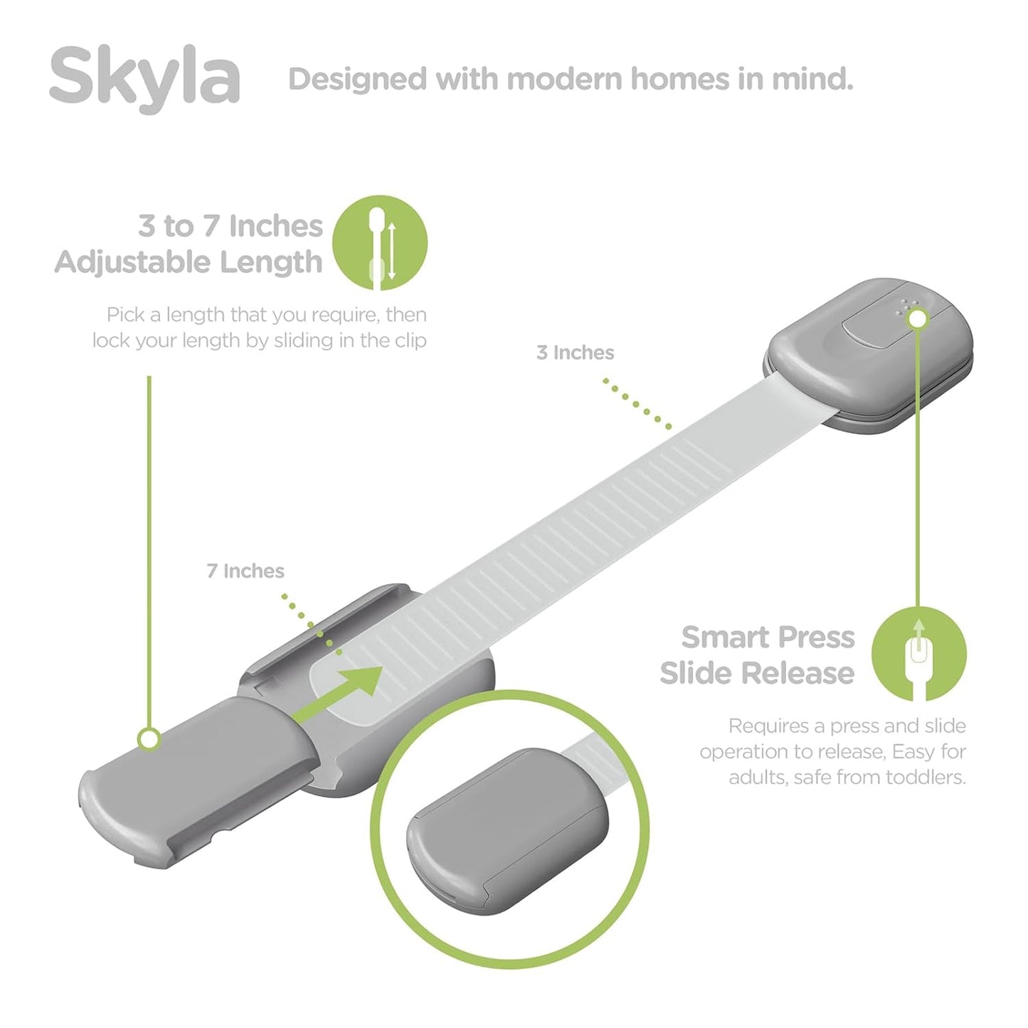 Baby Proofing Child Safety Locks (8 Pack) by Skyla Homes - The Safest, Quickest and Easiest 3M Adhesive Cabinet Latches, No Screws & Magnets, Multi-Purpose for Furniture, Kitchen, Ovens, Toilet Seats