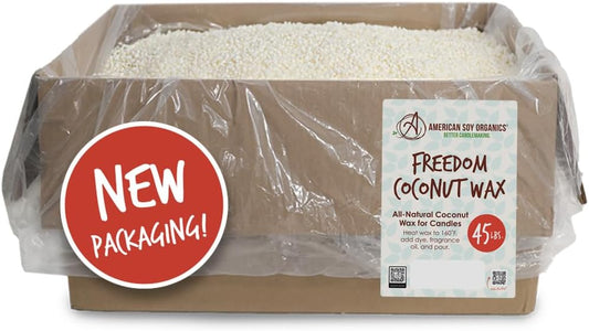 American Soy Organics Freedom Coconut Soy Wax Beads for Candle Making - Natural Candle Making Supplies - Paraffin-Free,Beeswax-Free Coconut Candle Wax for Container Candles,Tealights, Wax Melts 45 lbs