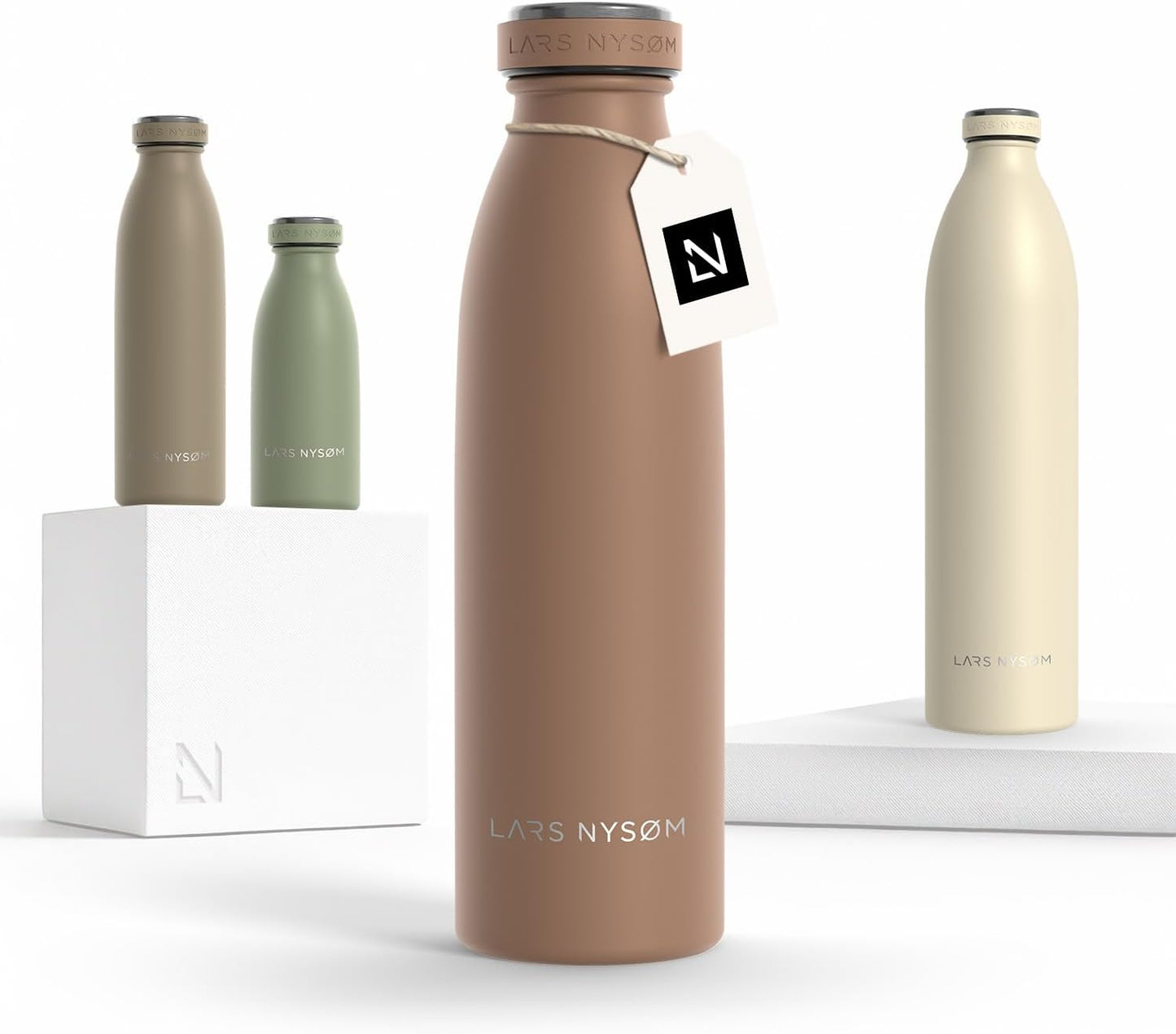LARS NYSØM Stainless Steel Insulated Water Bottle 12oz 17oz 25oz 34oz 51oz | Insulated Thermo Flask for Hot and Cold Beverages | Leakproof Drinking Bottle (Mocha Brown, 17oz)