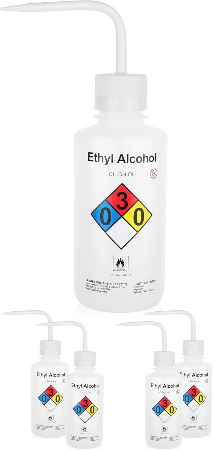 4PCS of Ethyl Alcohol Wash Bottles, Vol.500ml (17oz), Narrow Mouth, Self-Venting Safety Wash Bottle, LDPE Material, IN-WBE500