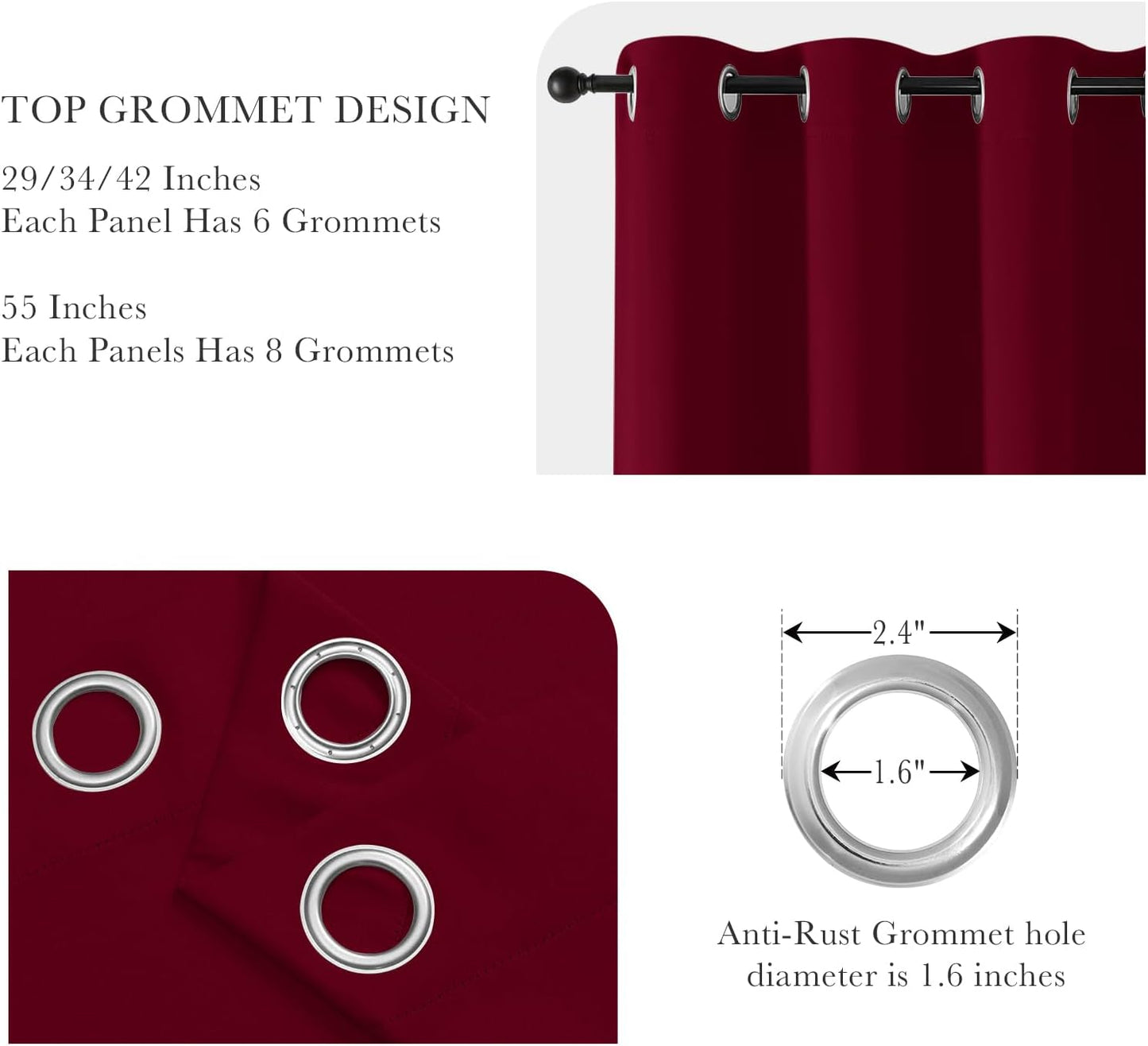 PONY DANCE Blackout Curtains for Bedroom - Double Pieces Thermal Insulated Drapes Noise Reducing Solid Grommet Top Window Curtain Panels for Home Decoration and Doorway, 55 x 80 inch, Red, 1 Pair