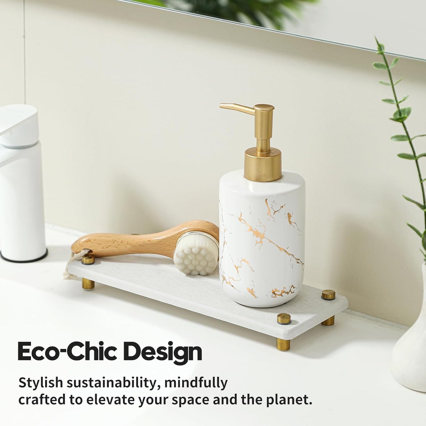 Water Absorbing Stone Sink Caddy Kitchen Sink Organizer Tray, Diatomite Bathroom Counter Tray, Gold Faucet Drying Mat Coaster Soap Dish Rack Riser Dispenser Sponge Holder, Beige 10" x 4"