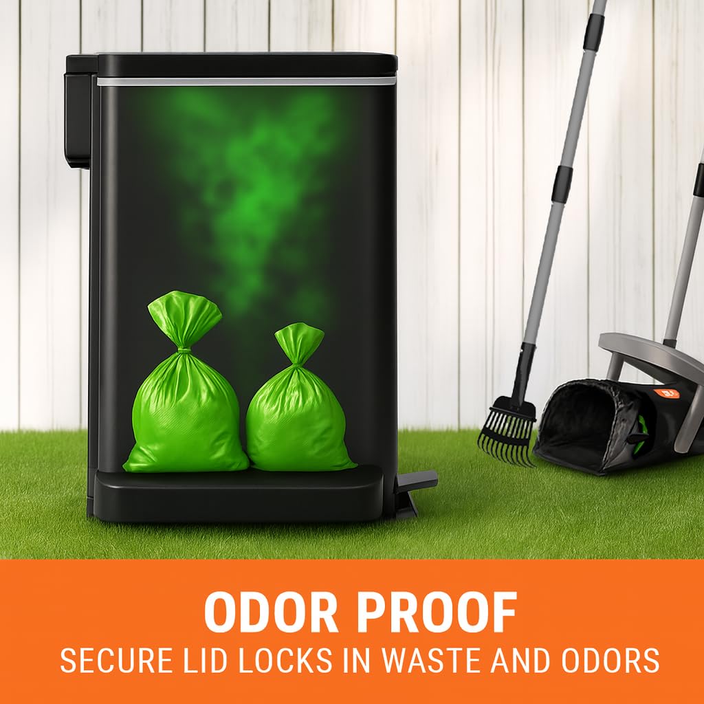 Pupzle Dog Poop Trash Can Outside, 3.2 Gal Metal Dog Waste Trash Can with Lid Outdoor, Waste Container with Pedal Garbage Poop Bin, Poo Bucket Outdoor with Lid for Backyard Odor Control