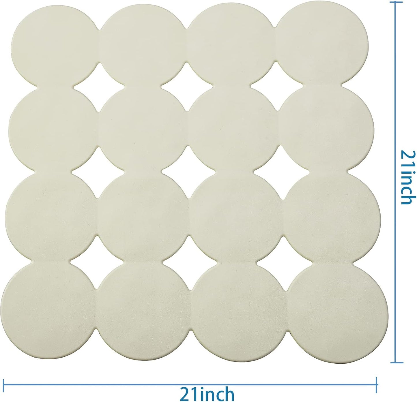 Square Shower Mat Nonslip - Rubber Bathtub Mat with Suction Cups for Inside Shower Bathroom Floor (Beige, 21X21”)