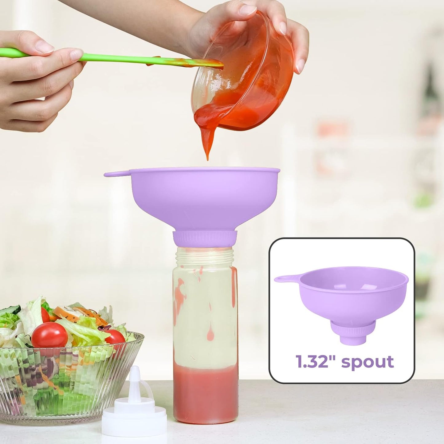 Wide Mouth Kitchen Funnel, Food Grade Plastic Cooking Canning Funnel with 4 Sizes Spouts for Filling Wide and Regular Mason Jars, Spray Dropper Oil Bottle Jug Spices Shampoo Sauce