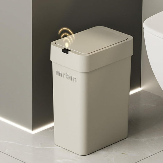 MRBIN Motion Sensor Bathroom Trash Can with Lid, 9L/2.4gal Automatic Plastic Slim Covered Electric Waste Basket, Narrow Rectangle Garbage Bin Under Desk for Small Office, Bedroom, Kitchen, Rv, Gray