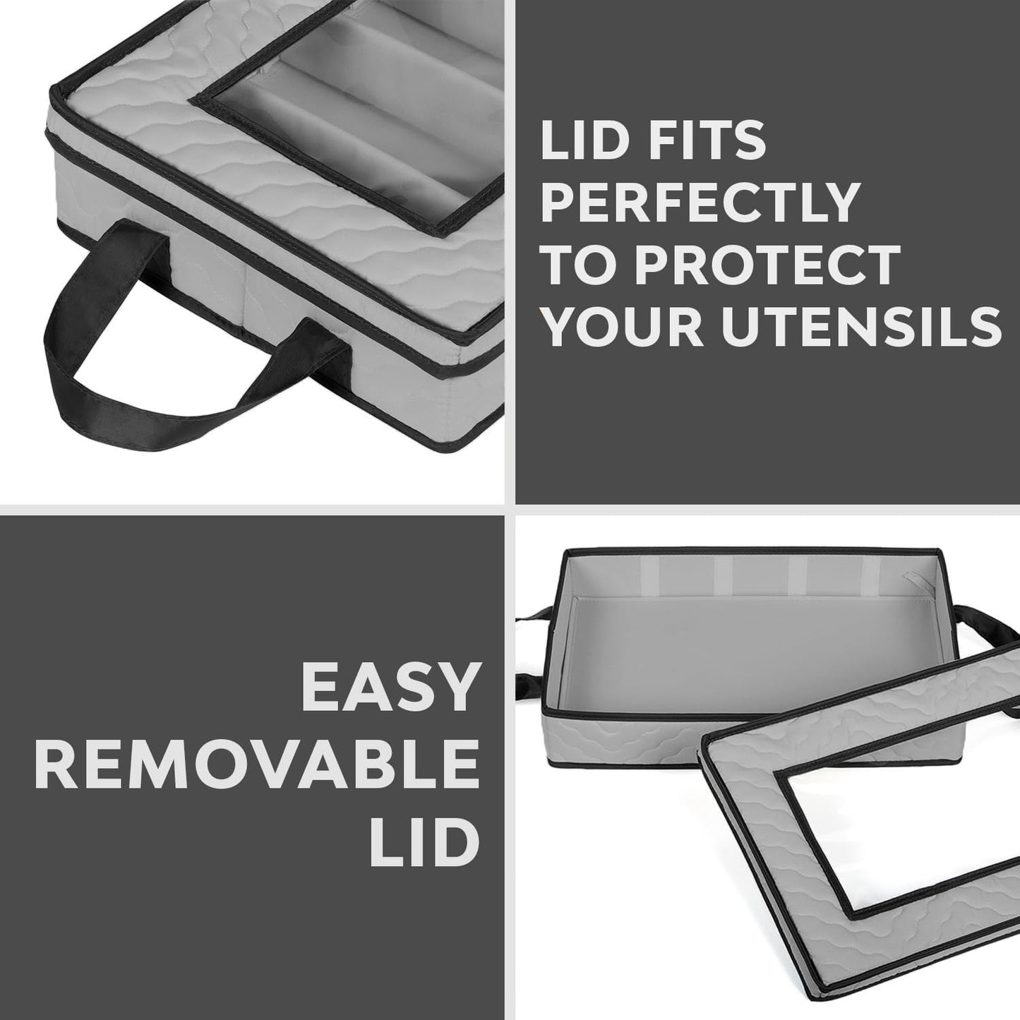 Flatware Storage Case - Durable 5 Compartment Silverware Storage Container Box with Removable Lid and Easy to Carry Handles - Large Capacity Keeps Your Cutlery Organized & Protected - Gray