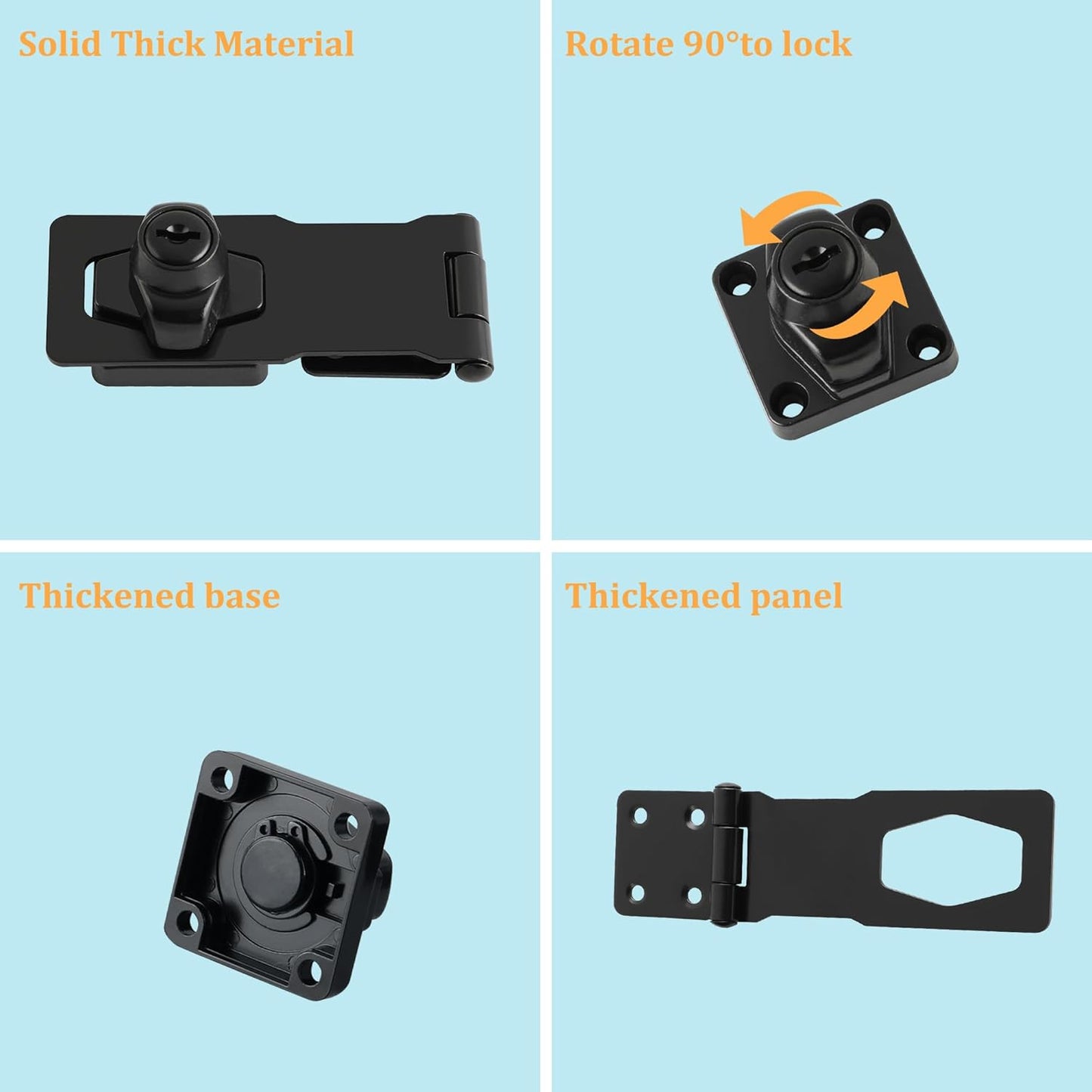 Alise Keyed Hasp Lock,4 Inch Safety Packlock Clasp Hasps Latch,Black Door Hinge Lock with Keys Keyed Locking Hasps for Cabinet,Closet,Drawer, Barn,Fence,Garage Doors