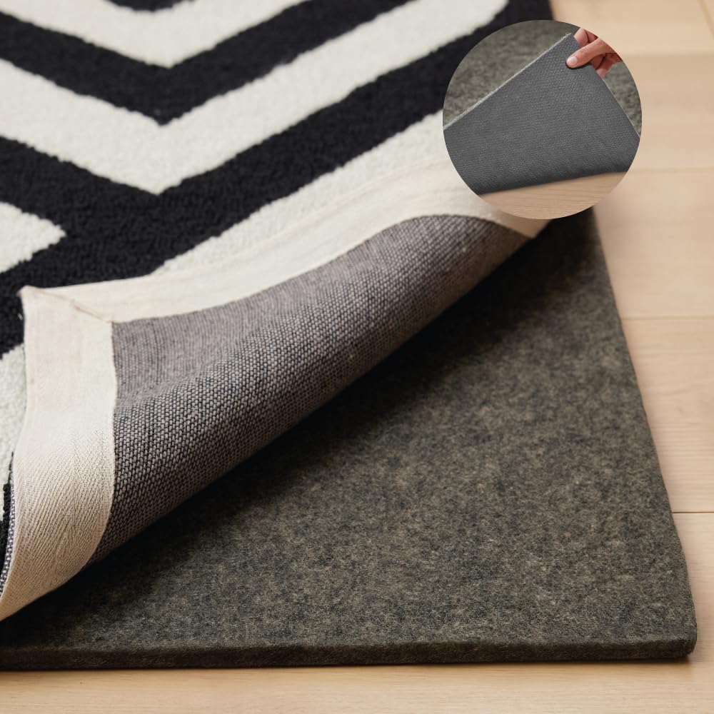 GORILLA GRIP Felt and Natural Rubber Stay in Place Slip Resistant Rug Pad, 1/4in Thick, 4x6 FT Protective Padding Under Area Rugs, Cushioned Gripper Pads, Carpet Runners, Hardwood Floors Protection