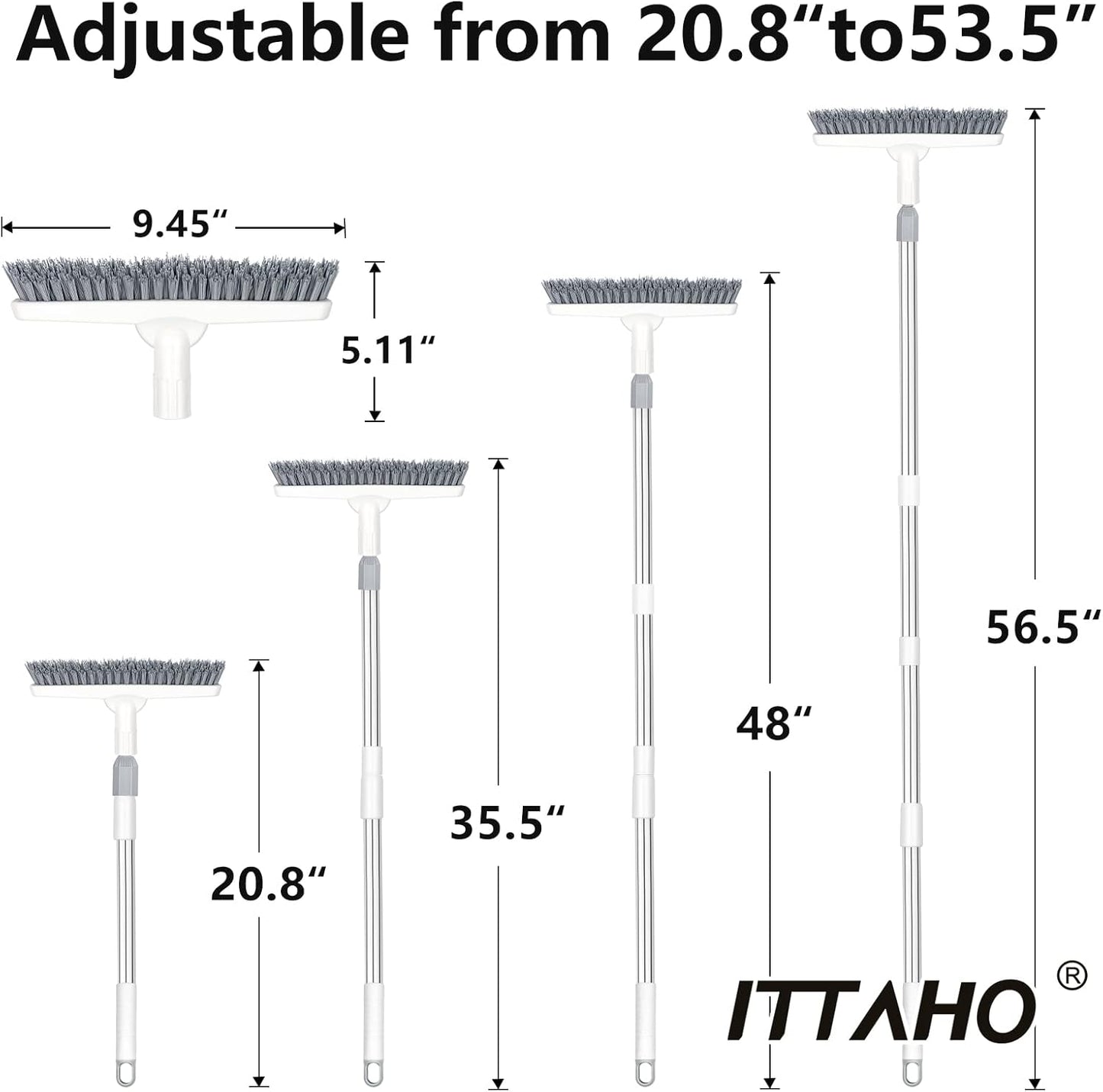 ITTAHO 2 Pack Grout Cleaning Brush with Long Handle, Swivel V-Shape Grout Scrub Brush, Extendable Handle for Tile Floors, Bathroom, Shower, Corner