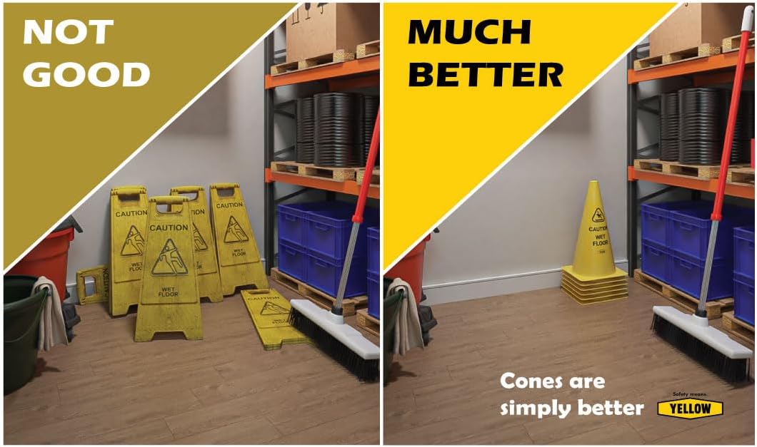 Yellow Safety® Commercial 19 Inch "Caution Wet Floor" Sign Cone, 4 ct., Easy to Use and Store