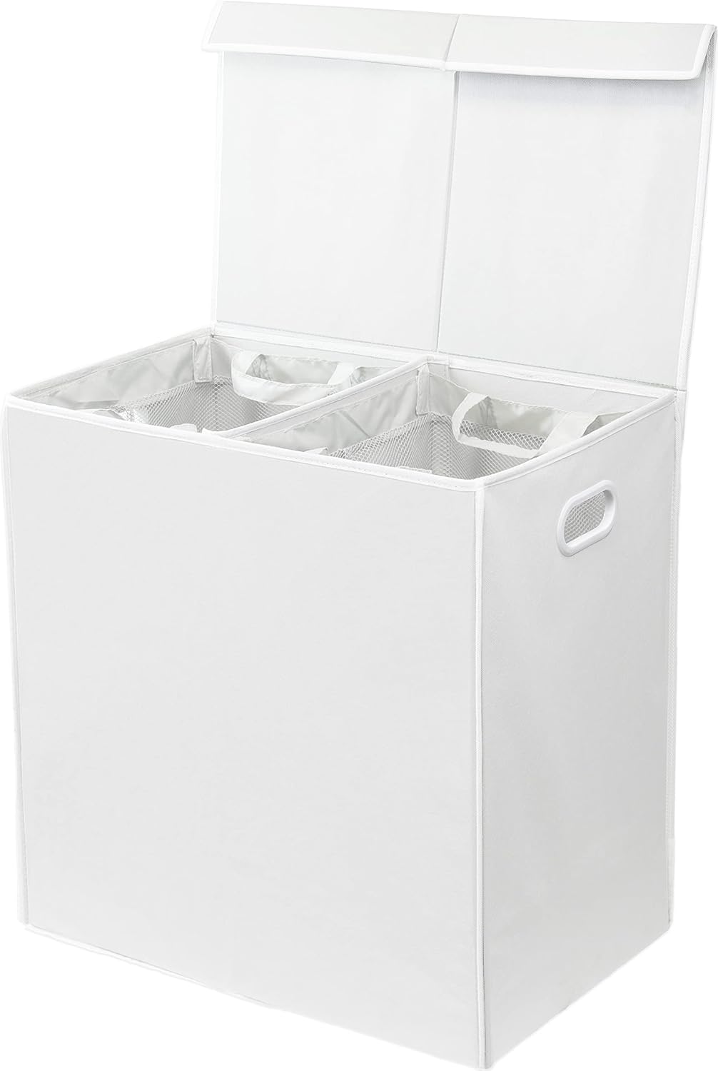 Simple Houseware Double Laundry Hamper with Lid and Removable Bags, White