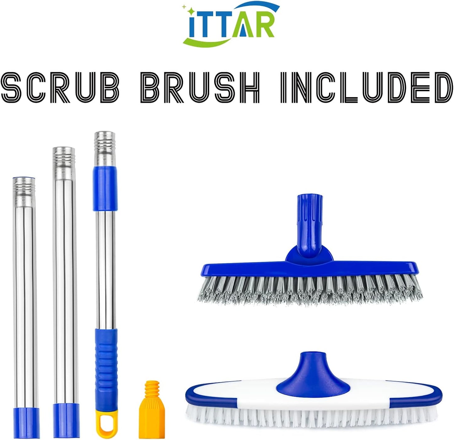 ITTAR Grout & Scrub Brush Combo, Floor Scrubber with Long Handle, Multi-Purpose Stiff Bristles Cleaning Brush Set for Tile, Grout, Deck, Kitchen, Shower Floor (2 Pcs)