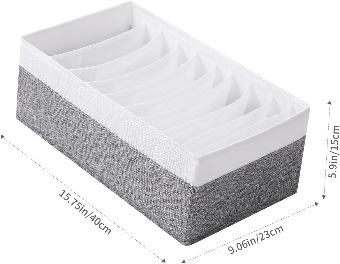 4 Packs T-shirt Drawer Organizers for Clothing,10 Grids Compartment Wardrobe Storage Box, Clothes Organizer for Folded Clothes, T-shirt, Legging-15.75''x9.06''x5.91''-GreyWhite