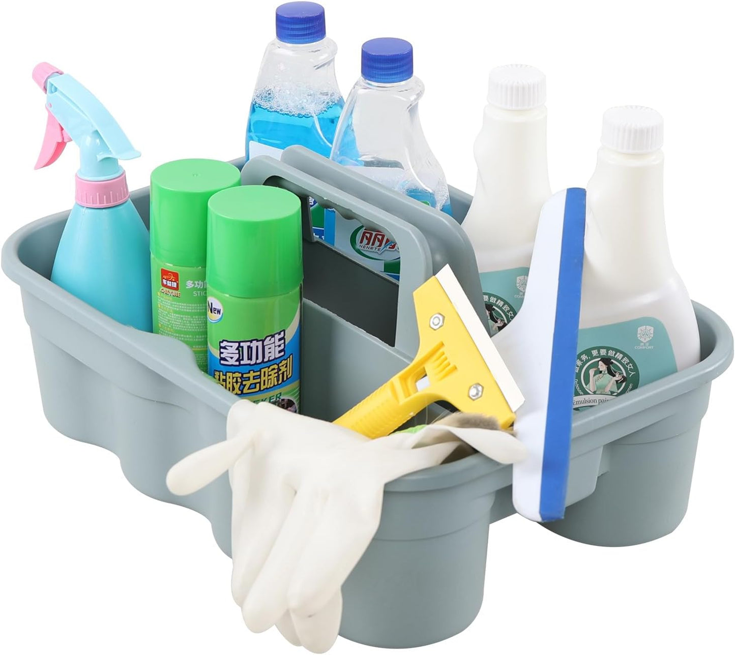 4 Pack Bathroom Cleaning Caddy Organizer with Handle, Plastic Bucket for Cleaning Tool, Gray