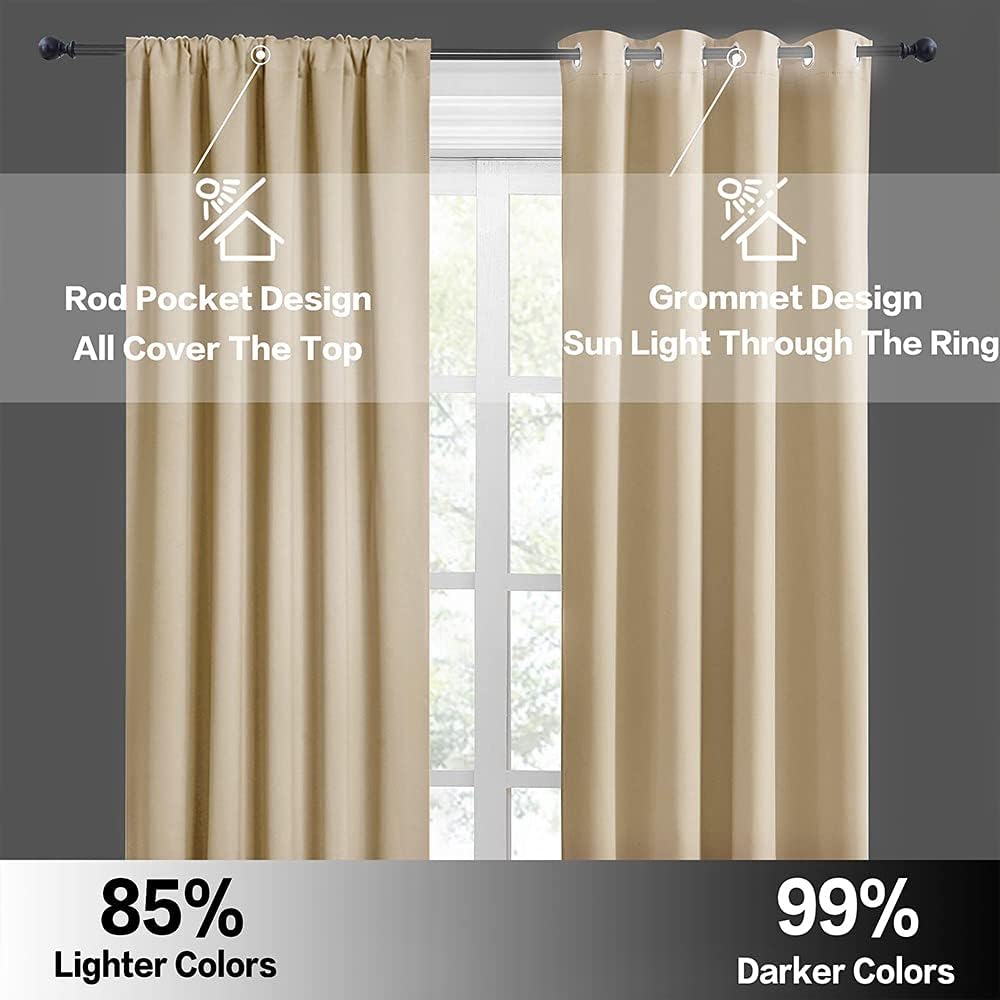 RYB HOME Thermal Insulated Curtains Blackout Small Window Drapes Light Block Privacy for Bathroom Kitchen Laundry RV Curtains, 42 inch Wide by 36 in Long, Biscotti Beige, 2 Pcs