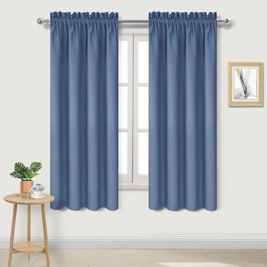 DWCN Blackout Curtains – Thermal Insulated, Energy Saving & Noise Reducing Bedroom and Living Room Curtains, Dusty Blue, W 42x L 63 Inch, Set of 2 Rod Pocket Curtain Panels