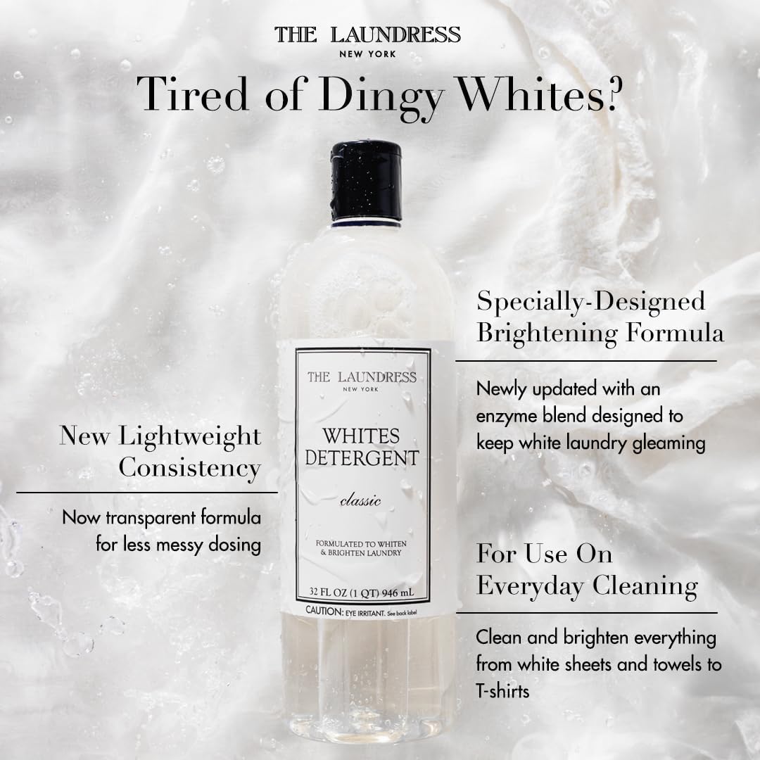 The Laundress Whites Detergent, Concentrated Laundry Detergent Liquid, Whiten & Brighten Clothes, Tough on Stains, Classic Scent, 32 oz.