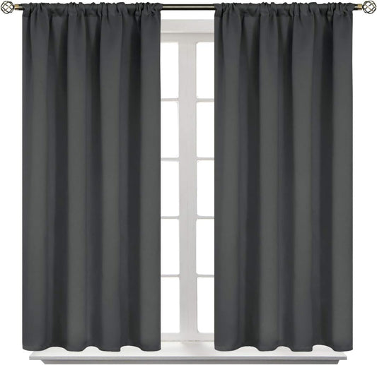 BGment Short Blackout Curtains 48 Inches Length - Rod Pocket Thermal Insulated Room Darkening Window Drapes for Kitchen Bedroom Bathroom, Dark Grey, 2 Panels, 42 x 48 Inch