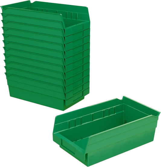 Akro-Mils 30130 Plastic Shelf Bins, Heavy Duty Storage Bins for Garage, Closet, and Drawer Organization, 12-Inch x 6-1/2-Inch x 4-Inch, Green, 12-Pack