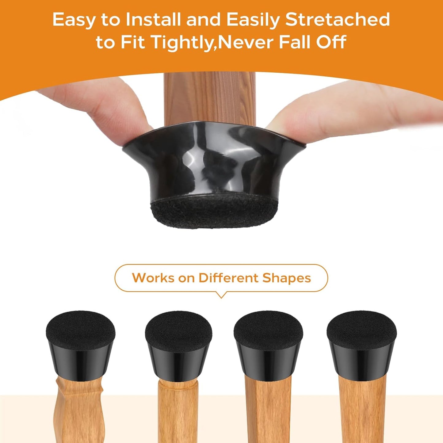 24 PCS Silicone & Felt Chair Leg Floor Protectors for Hardwood Floors - Furniture Pads, Chair Leg Covers/Cups - No Noise & Scratch-Proof - Round L (Fits 1 3/16"-1 6/16" / 30-35mm), Black