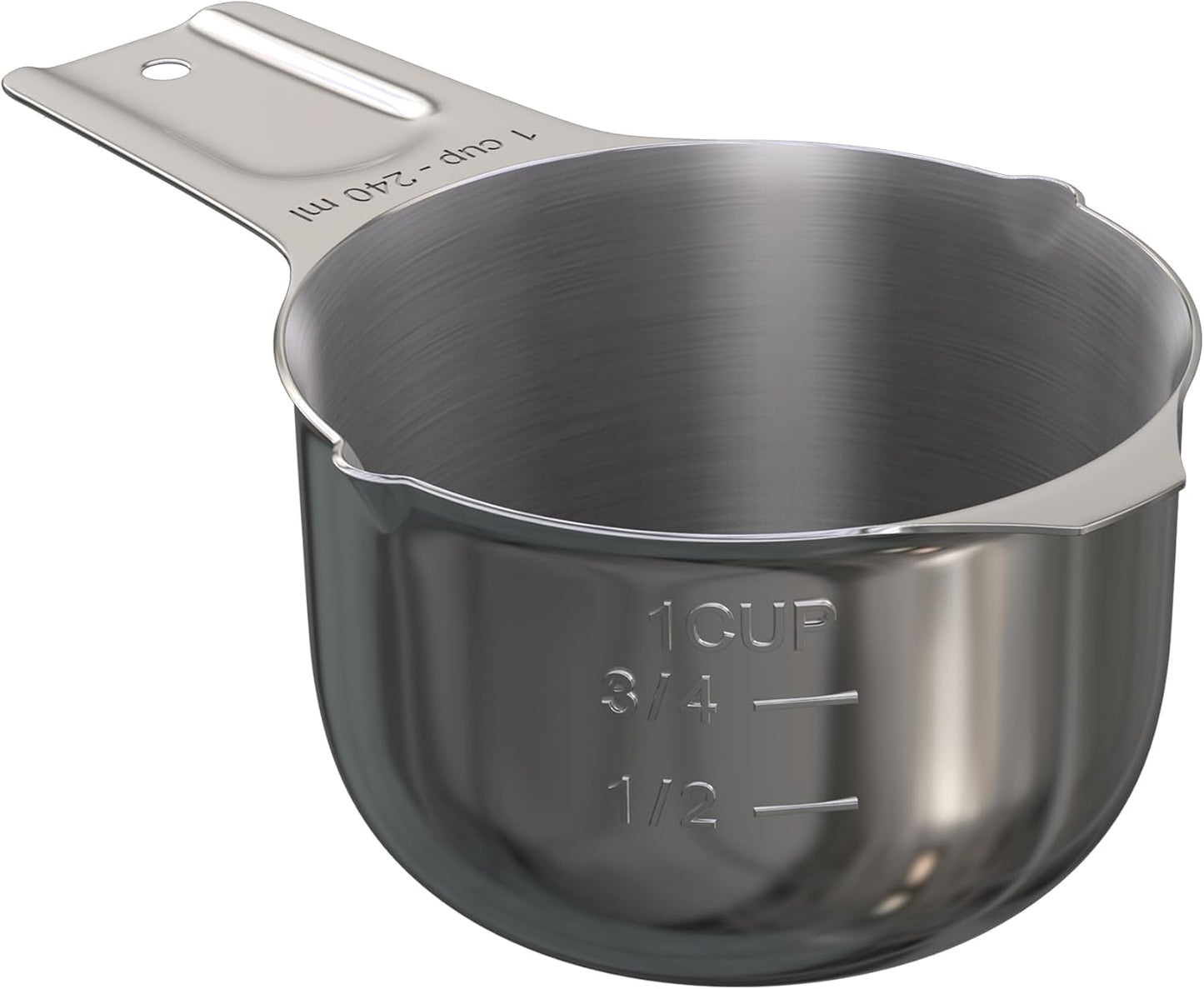 Color Up 1 Cup Measuring Cup (240 ml) – Premium Chrome Stainless Steel, Accurate for Wet & Dry Ingredients, Embossed Markings, Easy-Pour Spouts, Dishwasher-Safe, Kitchen Essential