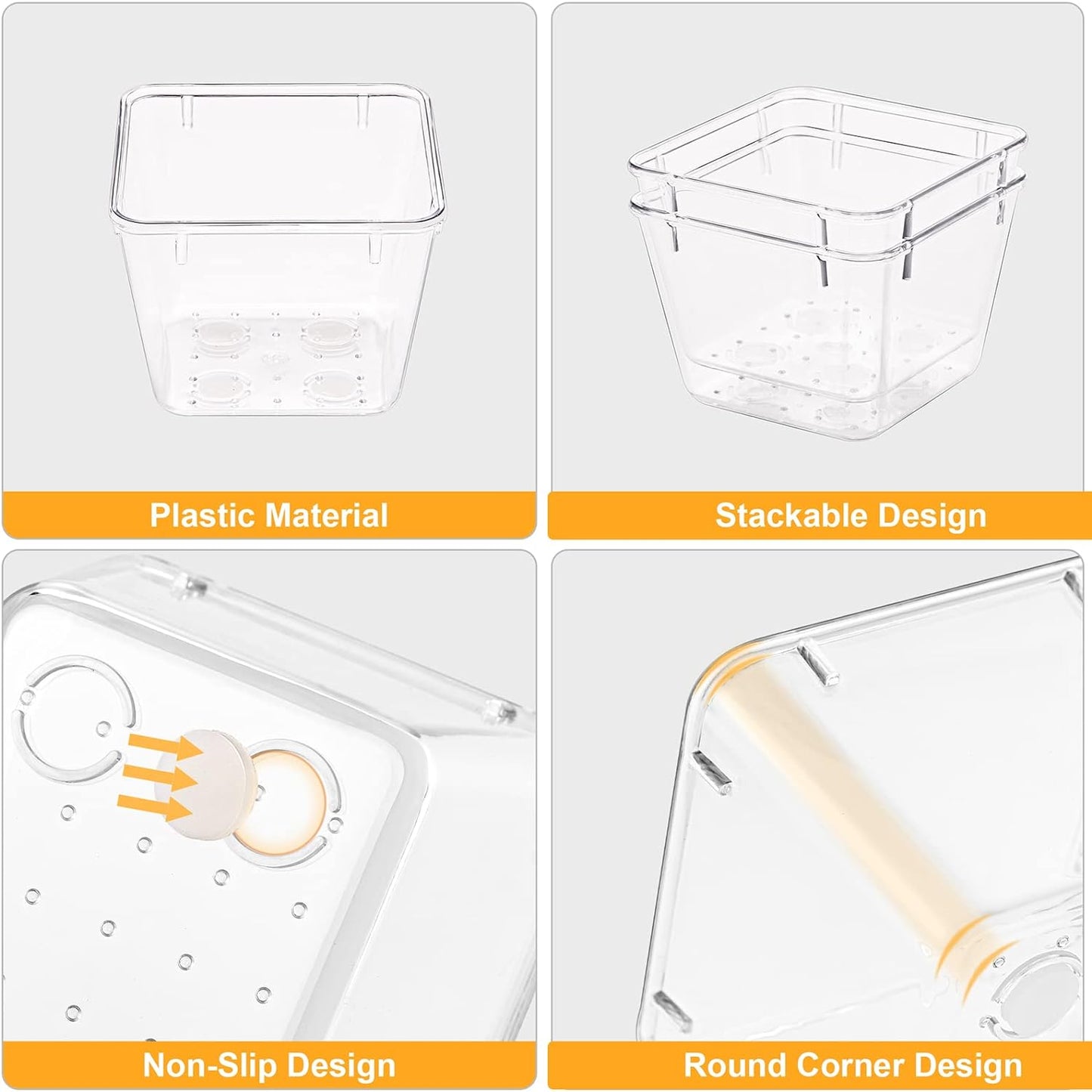 SMARTAKE 28 Piece Drawer Organizers with Non-Slip Silicone Pads, 4-Size Desk Drawer Organizer Trays Storage Tray for Makeup, Jewelries, Utensils in Bedroom Dresser, Office and Kitchen, Clear