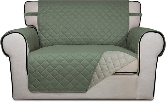 PureFit Reversible Quilted Sofa Cover, Water Resistant Slipcover Furniture Protector, Washable Couch Cover with Non Slip and Elastic Straps for Kids, Dogs, Pets (Oversized Chair, Greyish Green/Beige)