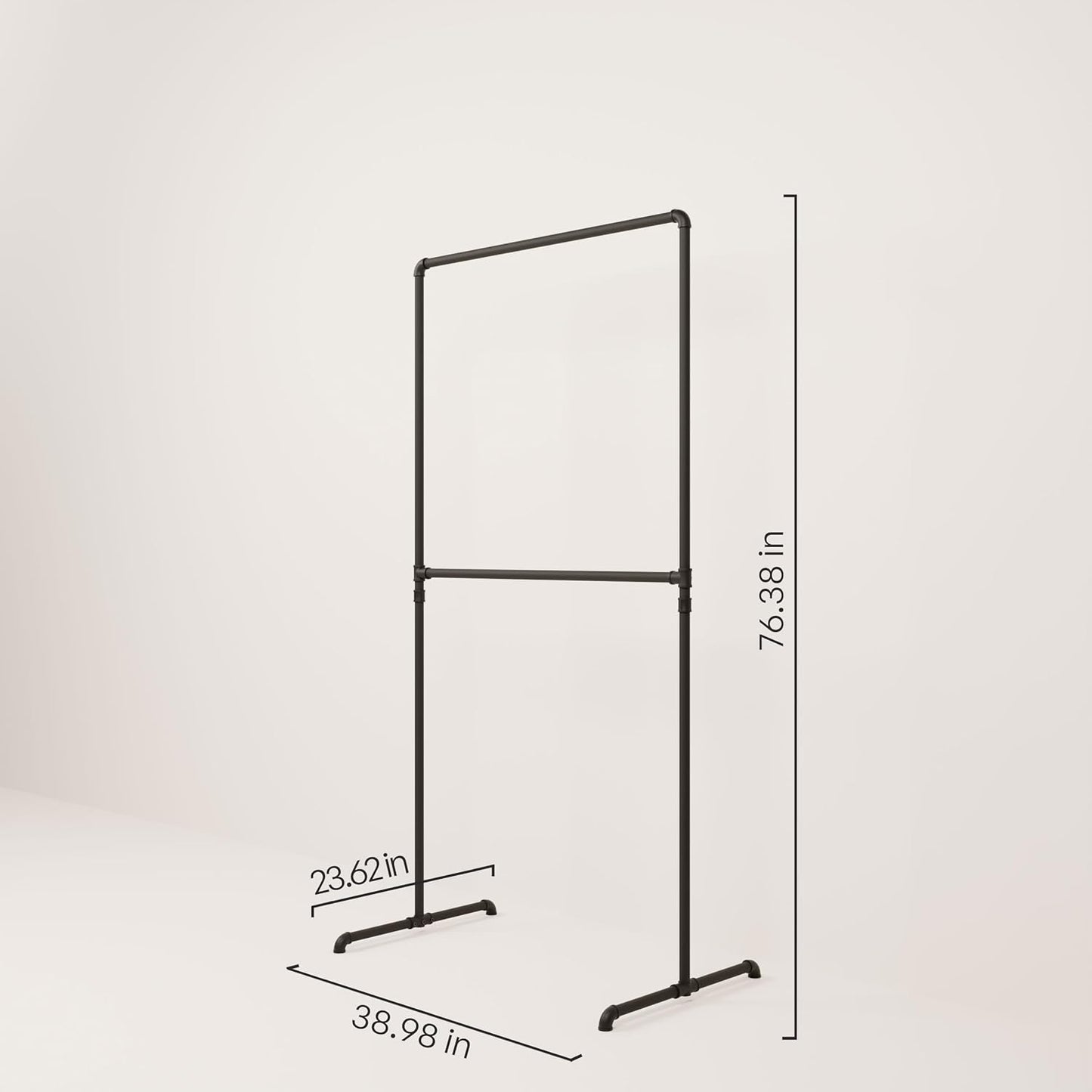 pamo Industrial Pipe Clothing Rack with Shelf - 130 lbs Capacity - Free Standing Clothes Rack and Walk In Closet for Wardrobe