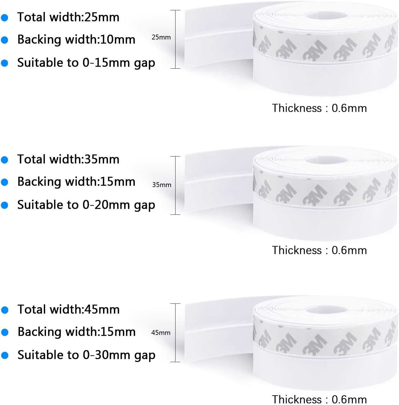 TAROSE Weather Stripping, 33 Feet Weather Seal Strip, Adhesive Silicone Tape (White, 45MM) for Door, Window, Shower Door Draft Stopper