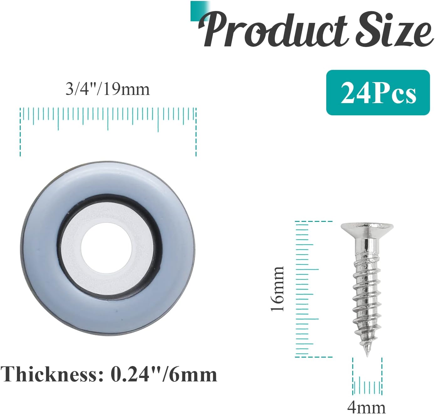 24pcs 3/4" (19mm) Screw on Furniture Sliders, Teflon Chair Leg Slides, Round Furniture Glides with Screws for Hardwood Floors Protectors (Gray/Black)
