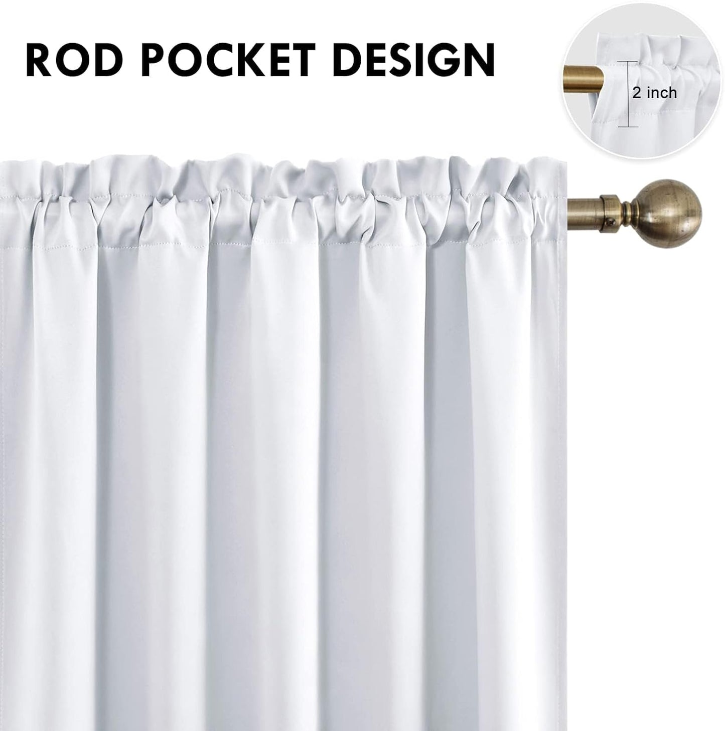 DWCN Blackout Curtains for Bedroom - Thermal Insulated Privacy Energy Saving Rod Pocket Drapes for Living Room, W 38 x L 72 Inch, Greyish White, Set of 2
