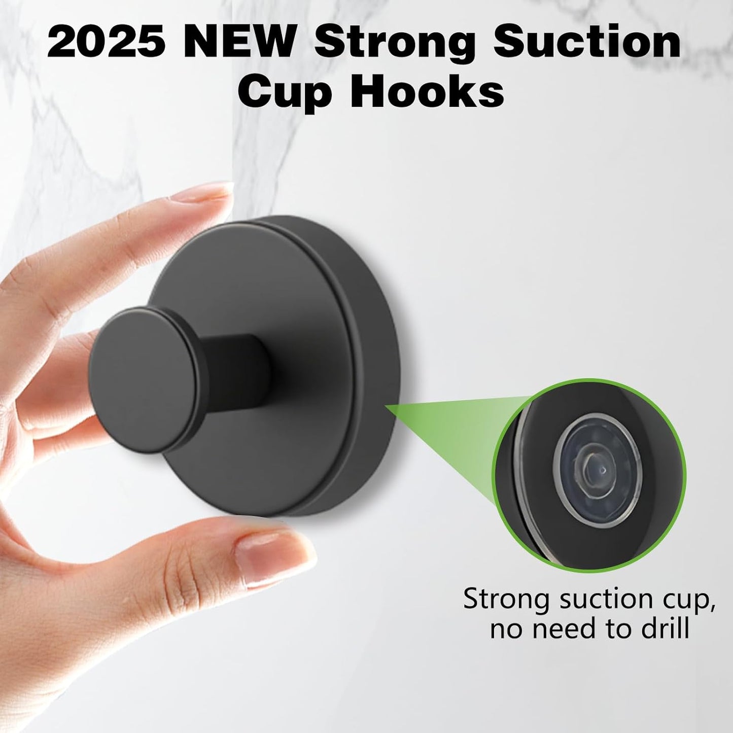 Suction Cup Hooks for Wreaths on Glass, No-Drill Suction Cup Hooks, Wreath Hangers for Front Doors, Metal Towel Hooks for Showers Bathrooms Mirrors (2Pcs Black)