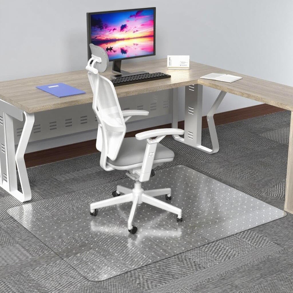 Office Chair Mat for Carpets - 45” x 53” Clear Carpet Chair Mats for Low Pile Carpeted Floors Home Office, Studded Floor Mat for Office Chair on Carpet