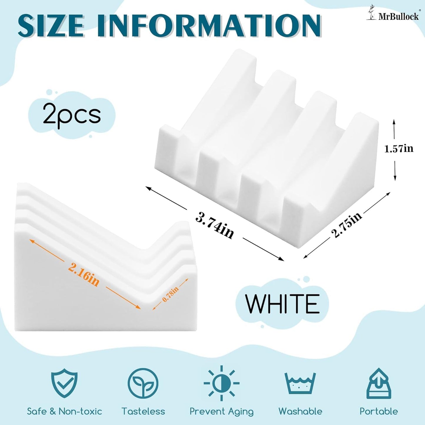 Silicone Soap Dish for Bar Soap Holder for Shower Bathroom Self Draining Waterfall Drying Tray Keep Soap Bars Dry Clean & Easy Cleaning (White, 2)