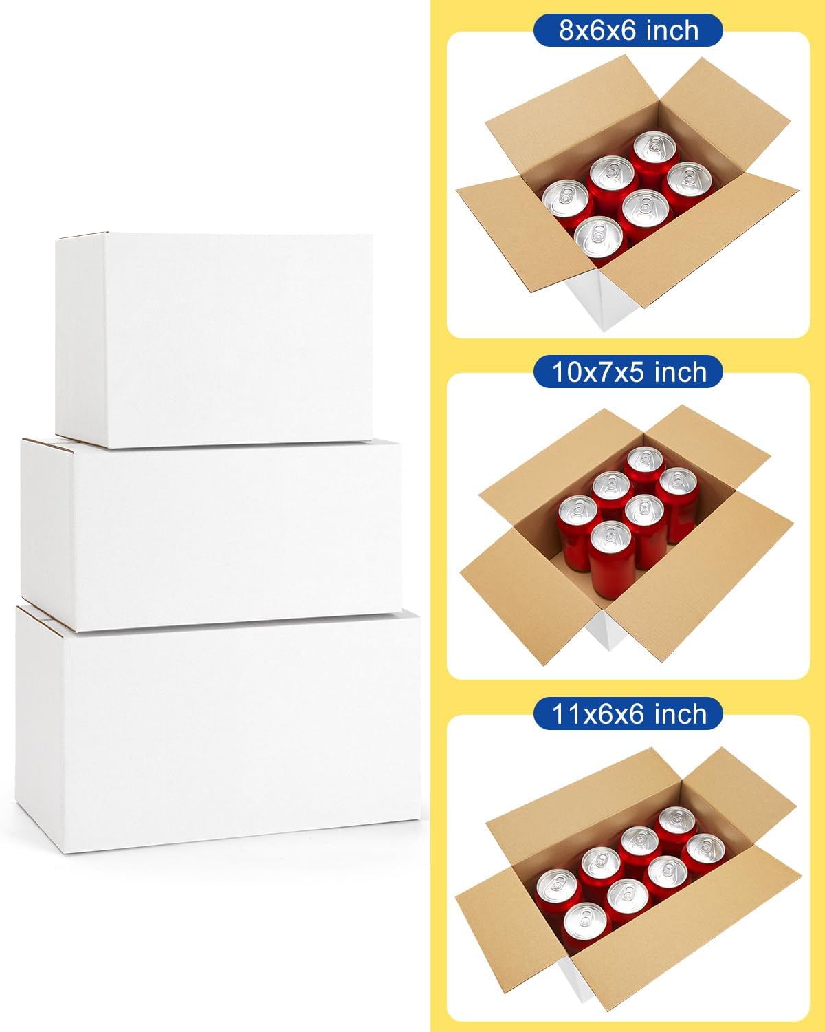 Assorted-Sizes-Shipping-Boxes-45-Pack: 8x6x6 & 10x7x5 & 11x6x6 Small-Shipping-Boxes-Mailers, White Corrugated-Cardboard-Boxes-for-Packing-Small-Business Mailing