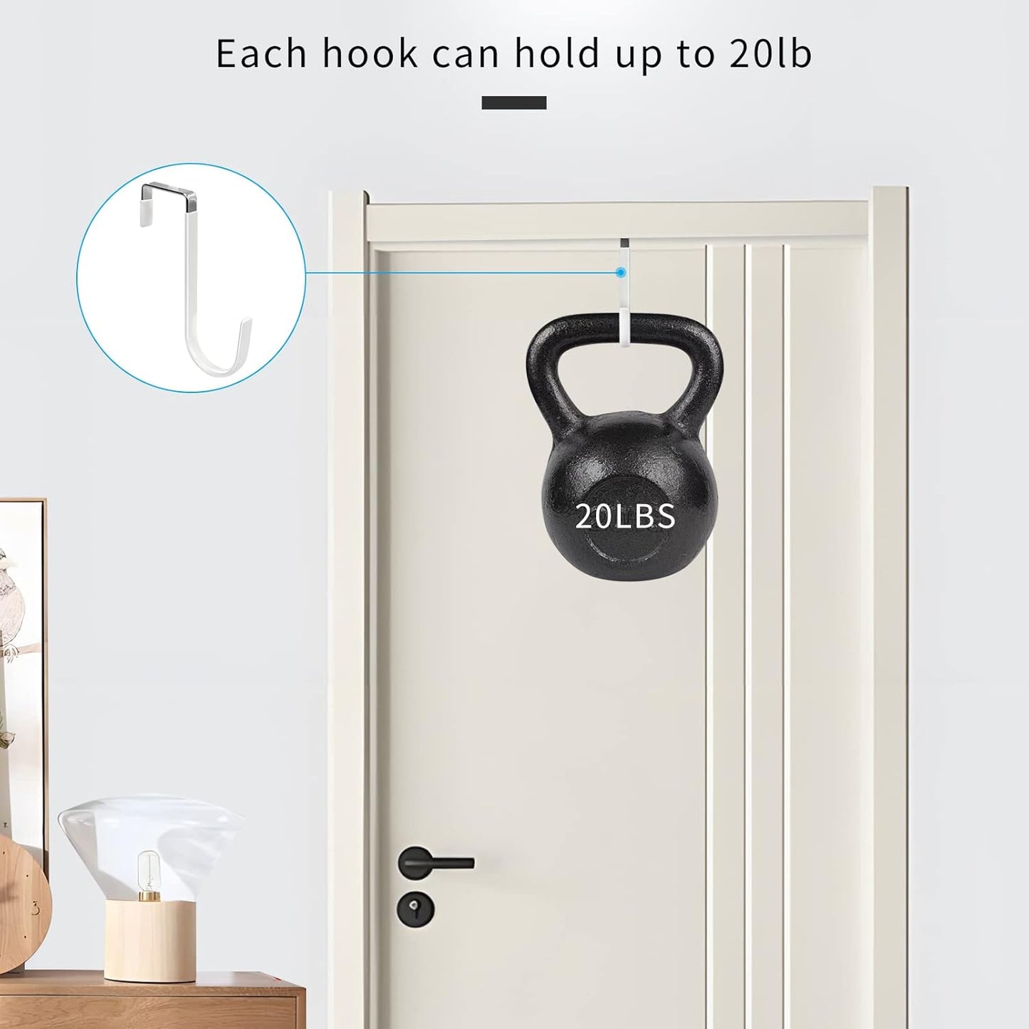 FYY Over the Door Hooks, 8 Pack Door Hangers Hooks with Rubber Prevent Scratches Heavy Duty Organizer Hooks for Living Room, Bathroom, Bedroom, Kitchen Hanging Clothes, Towels, Hats, Coats, Bags White