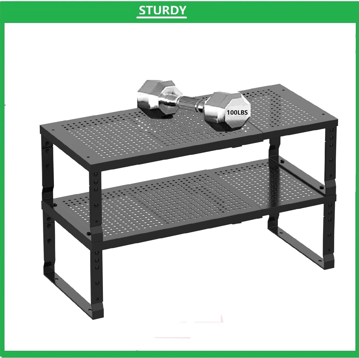 Metal Stackable Expandable Storage Shelf - Multi-Functional Home Storage Shelf, Suitable for Kitchen, Cabinet，Bathroom, Office, Garage, etc.（1PACK/Black/Medium