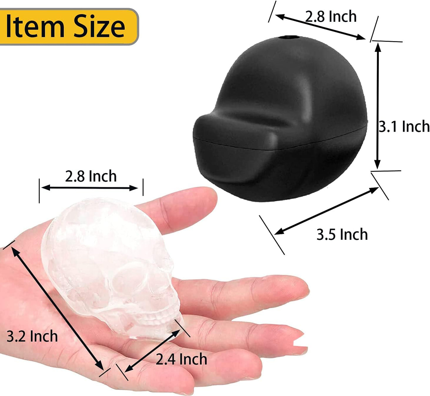 JETKONG 2 Pack Large Skull Ice Mold Silicone Ice Cube Tray 3D Skull Maker for Whiskey, Cocktails, Juice, Chocolate and Cakelet