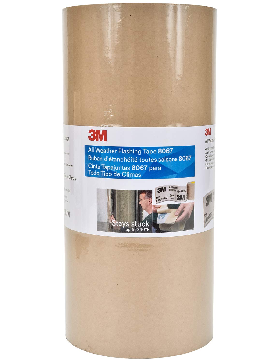 3M All Weather Flashing Tape 8067, 12 in x 75 ft, 1 Roll, Adhesive Backed Split Liner, Prevents Moisture Intrusion, Waterproof Flashing Seals Doors, Windows, Openings in Wood Frame Construction