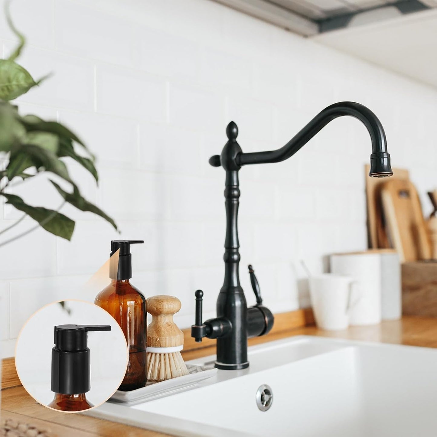 uxcell 2 Pcs Soap Dispenser Pump Heads, Hand Soap Dispensers Top Pumps Replacement Clip-on Pumphead for Standard 24/410 Neck Size Bathroom Lotion Shampoo Bottle, Silver Black